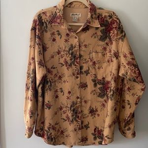 VINTAGE 1990s Eddie Bauer Floral Corduroy Button